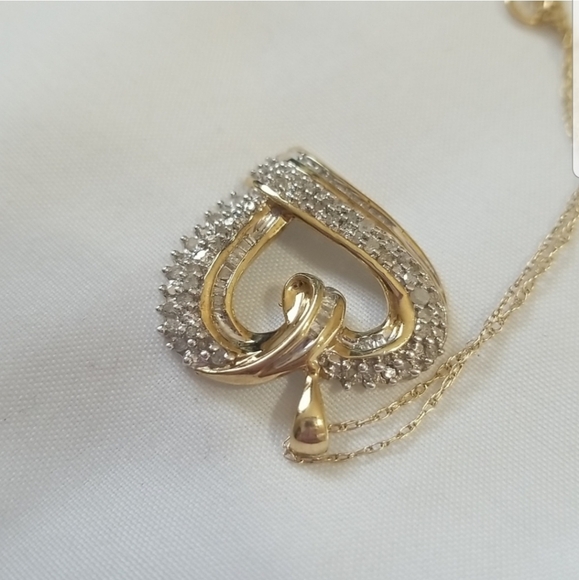 10K Yellow Gold Diamond Heart Necklace - Picture 6 of 11